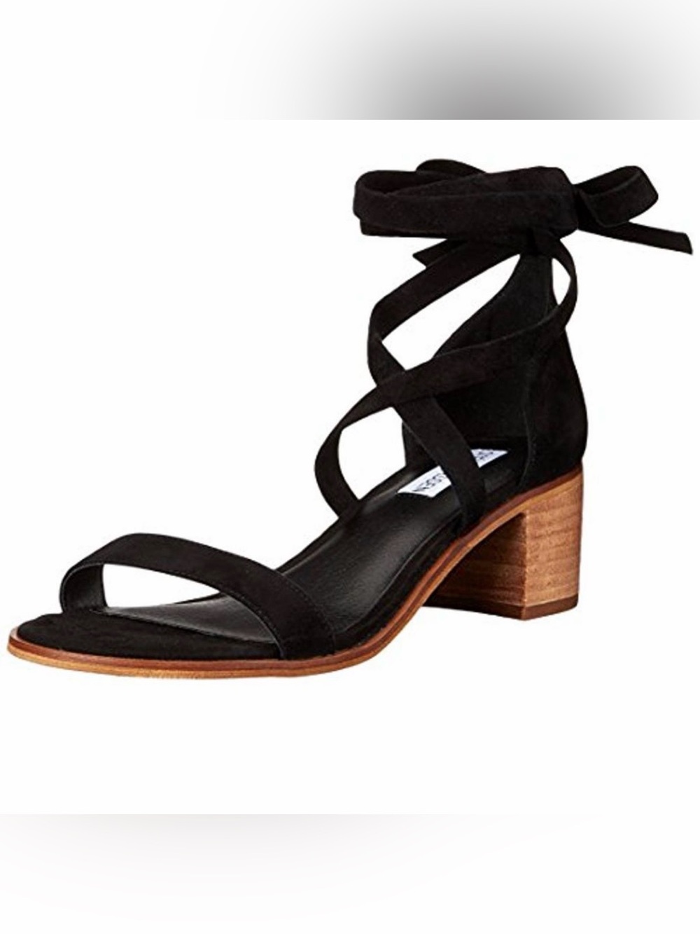 Steve Madden Black Suede Wrap-Ankle Block Heel Sandal